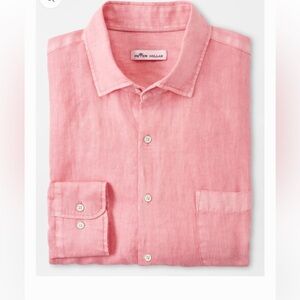 Peter Millar divine pink / coral linen long sleeve shirt. Size Large! Excellent